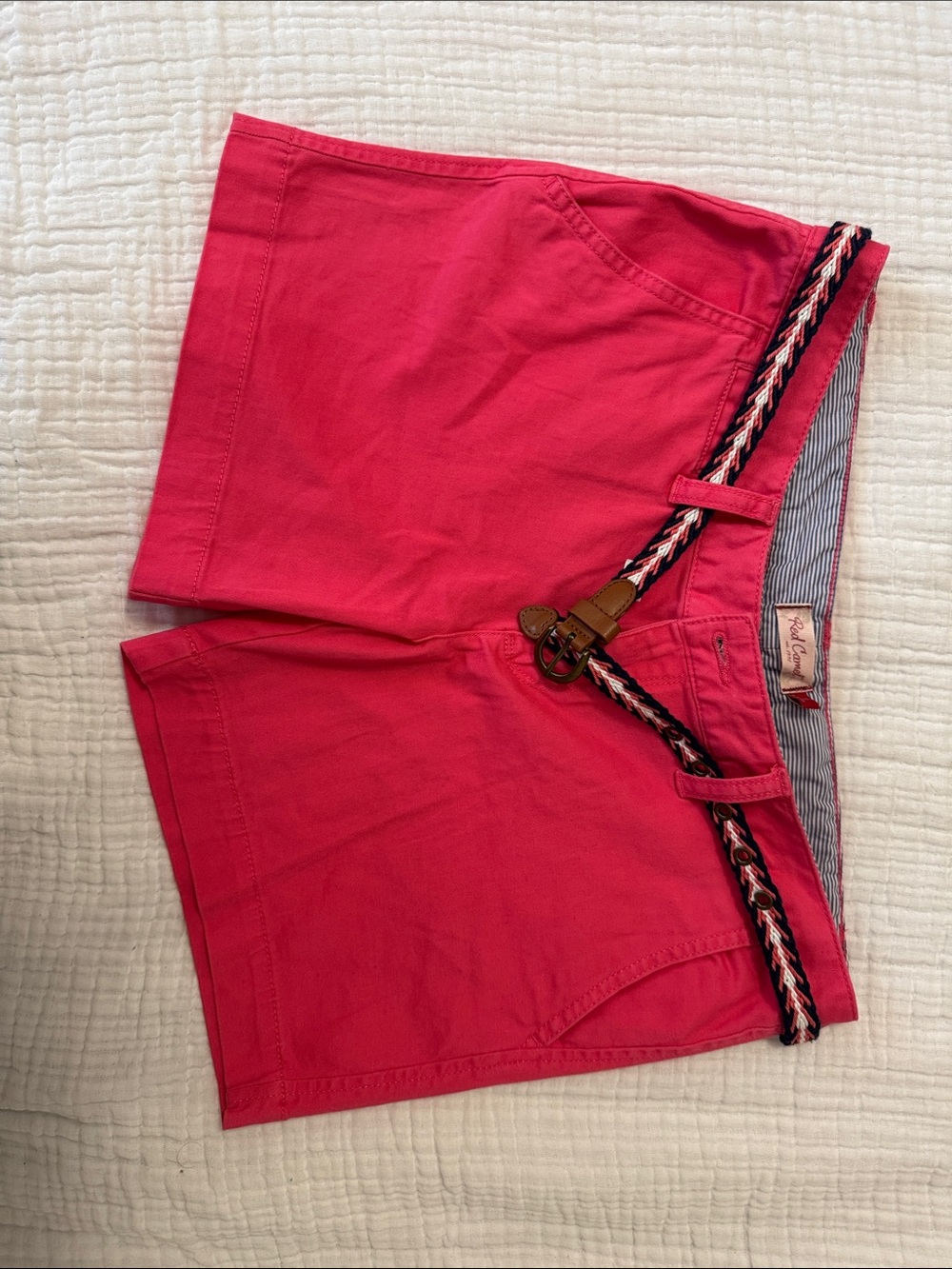 Red Camel Bright Red Women's Cotton Bermuda Shorts with Braided Accent Belt